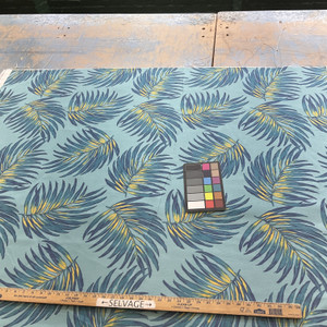 Cowpens in Mystic | Home Decor Fabric | Blue Yellow Green Tropical Leaves | David Rothschild | Medium Weight | 54" Wide | By the Yard