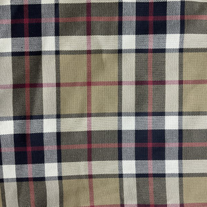 Glasgow in Acorn  |  Tartan Plaid Fabric  in  Khaki Tan, Red and Black   | Midweight Home Decor Fabric | Cotton Blend Twill | Marlatex | 54" Wide | BTY