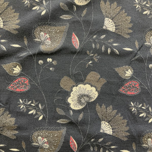 Sayonara in Charocal | Upholstery Fabric | Black Red Floral Jacquard | Medium Weight | 54" Wide | By The Yard