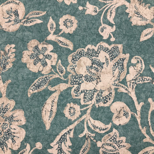 3.5 Yard Piece of Turquoise Blue Beige White Floral Batik Style Drapery Fabric By The Yard 54"W