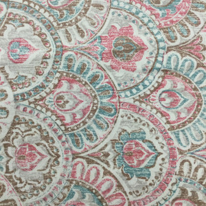 3 Yard Piece of Bohemian Scallop Geometric in Teal / Pink / Brown | Home Decor Fabric | 54" Wide | By the Yard