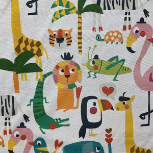 Selva in White  |  Zoo Animals Printed Duck Home Decor Fabric | Juvenile |  Drapery | Novelty|   Vilber | 100% Cotton |  54" Wide | Sold BTY