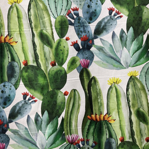 Mojave in Green  | Desert Cactus on Natural Printed Duck Home Decor Fabric | Drapery | Vilber | 100% Cotton | 54" Wide | Sold BTY