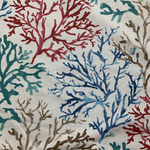 Coral in Multi  | Blue, Teal, Red, Brown Coral  Printed Duck Home Decor Fabric | Drapery |  100% Cotton |  54" Wide | Sold BTY