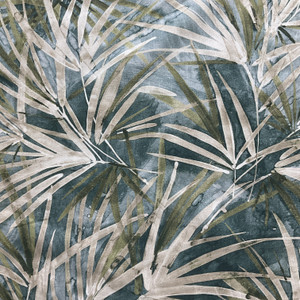 Palms in Teal  |  Tropical Palm in Teal Green and Tan Printed  Duck Home Decor Fabric | Vilber | Drapery | 54" Wide | Sold BTY