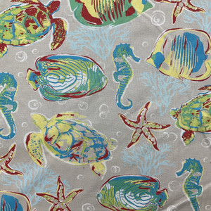 Painterly Fish in Green / Red / Blue | Home Decor Fabric | Nautical |  Vilber Calyon 2658 | Medium Weight | 100% Cotton | 54" Wide | By the Yard