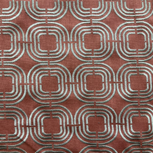 Chain Reaction in Cayenne | Drapery / Light Upholstery Fabric | Embroidered Circles in Tan on Brick Orange | P/K Lifestyles | 54" Wide | By the Yard