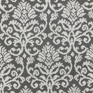 1.66 Yard Piece of Scroll Damask Fabric | Off White / Grey / Charcoal | Upholstery | 54" Wide | By the Yard