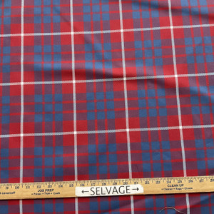 Hamilton in Red | Tartan Plaid Fabric in Red, Slate Blue, White  |  Midweight Home Decor Fabric |  Cotton Blend Twill | Marlatex | 54" Wide | BTY