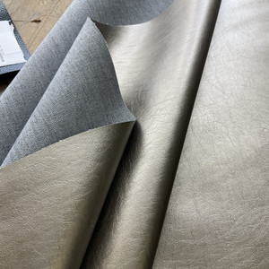 Helsimo in Pewter | Faux Leather Vinyl Upholstery Fabric | Light Grain | Metallic | Workable | 54" Wide | By the Yard