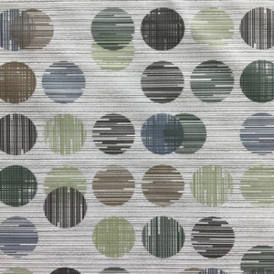 Silica in Bauble | Blue Green Gray Geometric Circle Print Contract Faux Leather Upholstery Vinyl Fabric | High Performance   | Knit back |  Medium weight | 54 Inch WIde | Sold BTY