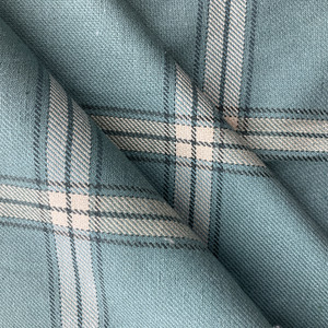 Windowpane in Robins Egg  |  Plaid Fabric in Aqua, Grey and Cream  | Midweight Home Decor Fabric | Cotton Blend Twill | Marlatex | 54" Wide | BTY