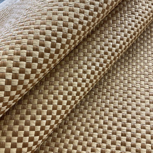 Checkered Raffia Basket weave Fabric in Straw Brown | Outdoor Friendly Upholstery Fabric | Olefin | 54" Wide | By the Yard