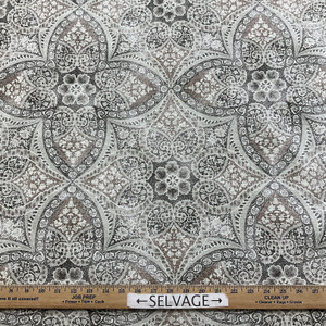 Alfresco in Slate | Home Decor Fabric | Medallion Design in Brown / Black / Off White | P/Kaufmann | Medium Weight | 54" Wide | By the Yard