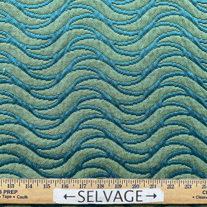 Cher in Jadeite | Pre Quilted Upholstery Fabric | Wavy Design in Green / Blue | 80% Poly / 20% Cotton | Heavyweight | 54" Wide | BTY