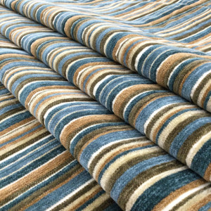 1 Yard Piece of Striped Raised Chenille Velvet in Dark Blue and Brown | R-DIXON BLUESTONE| Upholstery Fabric | Regal Fabrics Brand | 54 inch Wide | By the Yard