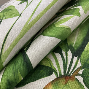 4 Yard Piece of Mercado Lush Tropical Leaf Basketweave Print Pearl | Medium/Heavyweight Basketweave Fabric | Home Decor Fabric | 54" Wide