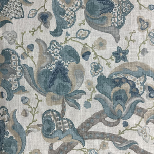 4.66 Yard Piece of Diantha in Spring | Home Decor Fabric | Large Scale Jacobean in Blue / Grey | Kaufmann | Linen Like | Medium Weight | 54" Wide | By the Yard