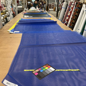Blue 9 x 9 Vinyl Mesh | Windscreen, Safety Fencing, Gym Dividers, Awning Drop Shades | Bruin Plastics | 62" Wide | By the Yard