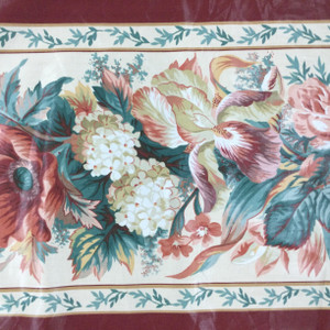 3 Yard Piece of English Floral Stripe Fabric in Red / Off White / Green | Upholstery / Curtains | 54" Wide | By the Yard