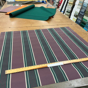Recacril Stripes in Dark Plum, Green, Red, and Beige | Waterproof Awning & Marine Canvas | 100% Solution Dyed Acrylic | 46" Wide | By the Yard