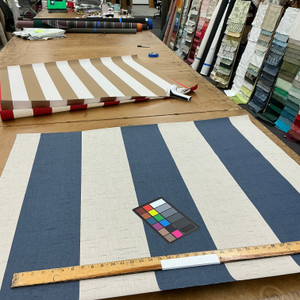 Recacril Stripes in Denim Blue and Beige Slub | Waterproof Awning & Marine Canvas | 100% Solution Dyed Acrylic | 46" Wide | By the Yard