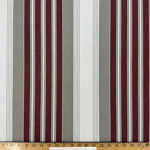 Recacril Dalias Stripe R- 434 Burgundy Red / White / Grey | Waterproof Awning & Marine Canvas | 100% Solution Dyed Acrylic | 47" Wide | By the Yard