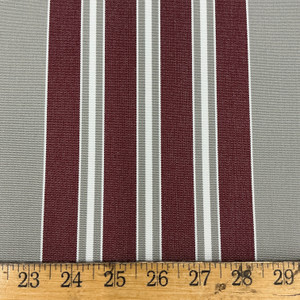 Recacril Dalias Stripe R- 434 Burgundy Red / White / Grey | Waterproof Awning & Marine Canvas | 100% Solution Dyed Acrylic | 47" Wide | By the Yard