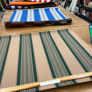 Recacril Celio Stripe R-071 Brown / Forest Green | Waterproof Awning & Marine Canvas | 100% Solution Dyed Acrylic | 47" Wide | By the Yard