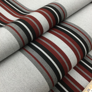 2.66 Yard Piece of 4798-0000 | Burgundy Black White Striped  Sunbrella | 46 Inch | Marine And Awning Fabric