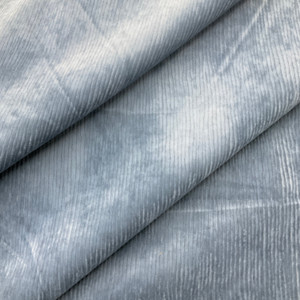 Wavy Stripe Design Flocked Velvet in Denim Blue | Upholstery Fabric | Heavy Weight | 54" Wide | By the Yard