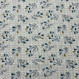 Natural Essence Lattice in Sage Multi | Figo Fabrics | Quilting Fabric | 44" Wide | 100% Cotton | Floral Lattice | Blue / Teal / White