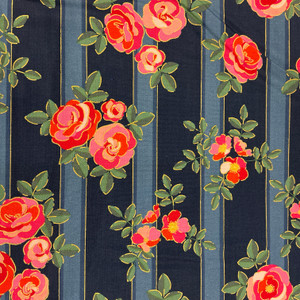 Florescence Chintz Rose in Navy | Figo Fabrics | Quilting Fabric | 44" Wide | 100% Cotton | Floral Stripes | Navy Blue / Pink / Red / Green