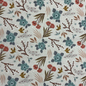 Paws & Play Large Floral in Cream | Figo Fabrics | Quilting Fabric | 44" Wide | 100% Cotton | Floral | Grey / Brown / Rust / Teal / Rose Pink