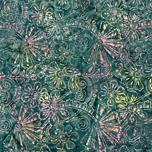 Boho Spirit Floral in Turquoise | Banyan Batiks | Quilting Fabric | 44" Wide | 100% Cotton | Floral | Dark Teal Blue / Pink / Yellow