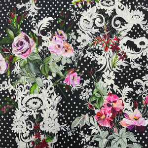French Revolution Dentelle in Black | Northcott | Quilting Fabric | 44" Wide | 100% Cotton | Large Scale Floral | Black / Green / Pink / Purple / Red