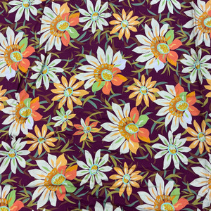 Trade Winds Treasure Flower Burgundy | Figo Fabrics | Apparel Fabric / Blouse / Skirt | 52" Wide | 100% Rayon | Floral | Burgundy / Orange / Green