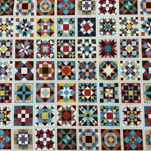 Barn Quilts Quilt Blocks in Beige Multi | Northcott | Quilting Fabric | 44" Wide | 100% Cotton | Quilt Squares | Red / Gold / Blue / Rust / Beige
