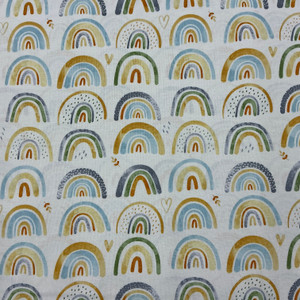 Sunny Safari Rainbows in White Multi | Northcott | Quilting Fabric | 44" Wide | 100% Cotton | Muted Rainbows | Green / Yellow / Blue / Gray / White