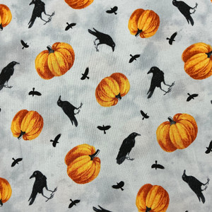 Spellbound Crows-Pumpkins in  Gray Multi | Northcott | Quilting Fabric | 44" Wide | 100% Cotton | Halloween | Orange / Black / Gray