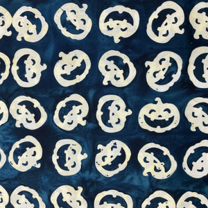 Haunted House Pumpkins in Midnight | Banyan Batiks | Quilting Fabric | 44" Wide | 100% Cotton | Navy Blue / Black / Cream Off White