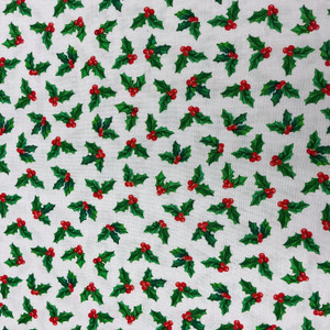 Sugar & Spice Little Holly in White | Benartex | Quilting Fabric | 44" Wide | 100% Cotton | Christmas | Green / Red / White