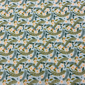 Into the Woods Fern Flower in Sky | Benartex | Quilting Fabric | 44" Wide | 100% Cotton | Floral / Foliage | Green / Blue / Yellow