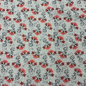 Elephant Joy Fun with Flowers in Light Grey | Benartex | Quilting Fabric | 44" Wide | 100% Cotton | Floral / Mouse | Coral / Grey / Black.