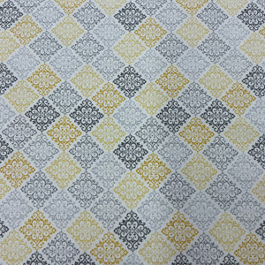 Words to Quilt By Damask Medallion in Grey / Yellow | Benartex | Quilting Fabric | 44" Wide | 100% Cotton | Diamond | Yellow / Grey / White