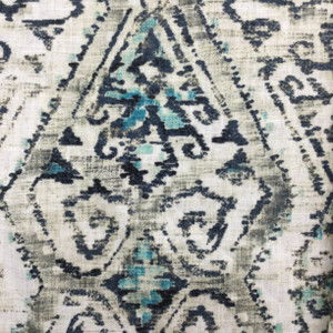 1.62 Yard Piece of Explorer in Atlantic | Abstract in Indigo / Turquoise / Cream  | Richloom Home Decor  / Drapery Fabric | Linen Blend | 54" Wide | By the Yard