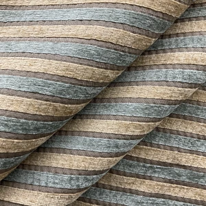 2 Yard Piece of Thompson in Spa | Upholstery Fabric | Blue Beige Textured Velvet Stripe | Heavy Weight | 54" Wide | By The Yard