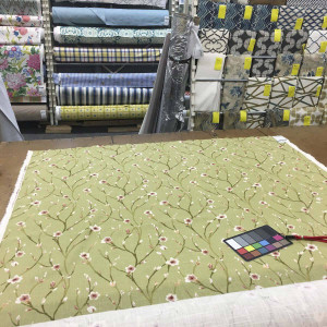 Duralee 42135-212 | Apple Green | Linen Floral Drapery Fabric with Pink Mauve
