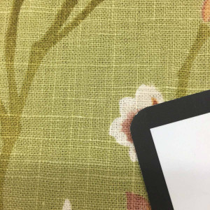 Duralee 42135-212 | Apple Green | Linen Floral Drapery Fabric with Pink Mauve