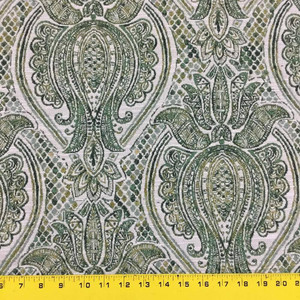 Jade Green Damask Woven Tapestry Fabric | Home Dec | Upholstery | By The Yard | 54 Inch Wide